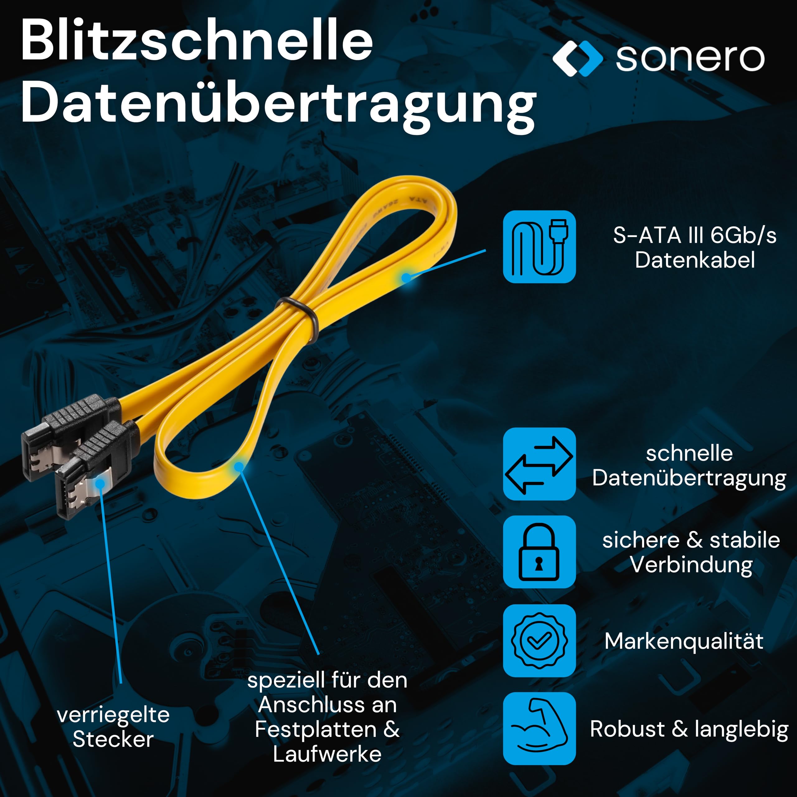 Sonero® SATA III 6Gb/s Datenkabel, 0,50m, gelb