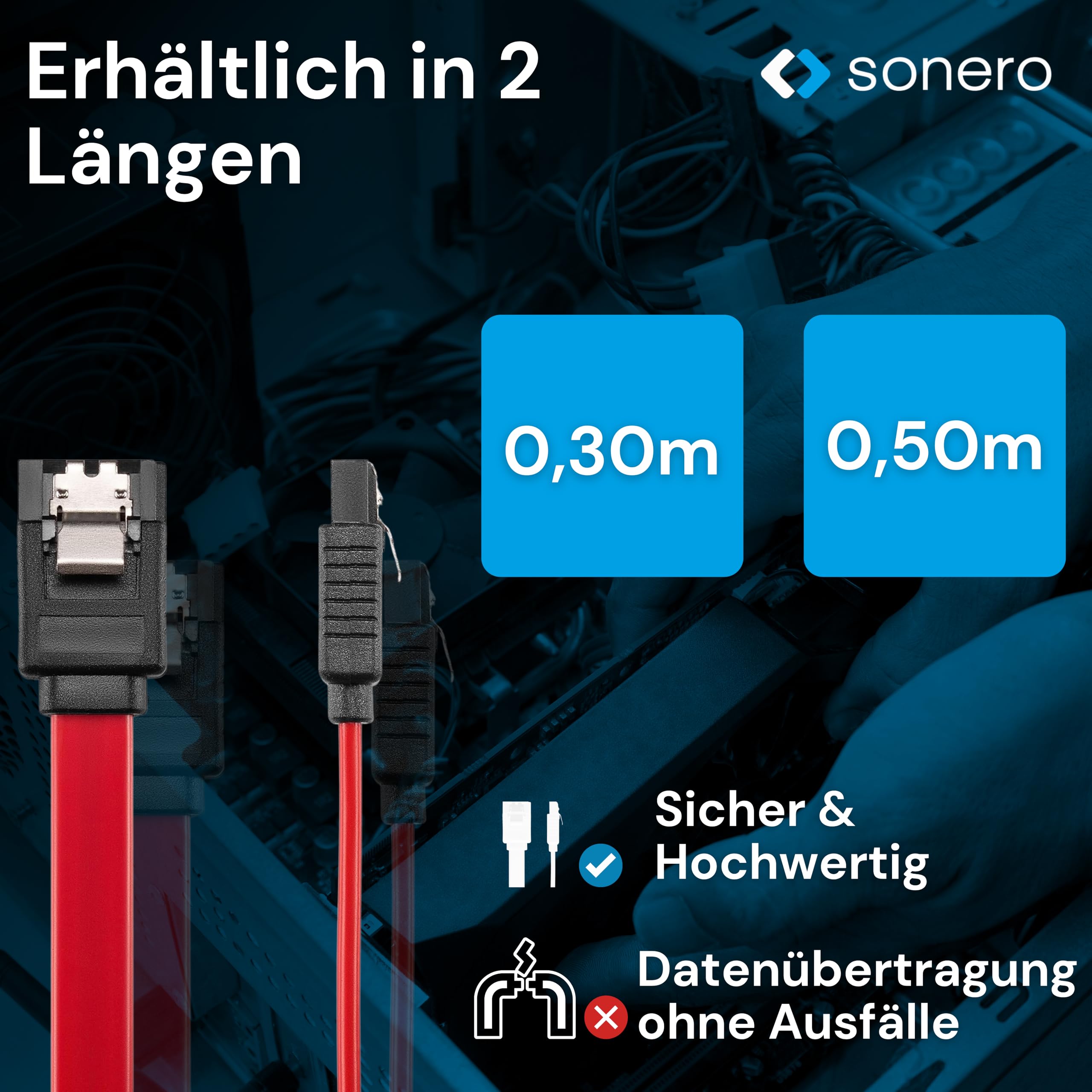 Sonero® SATA III 6Gb/s Datenkabel, 0,30m, rot