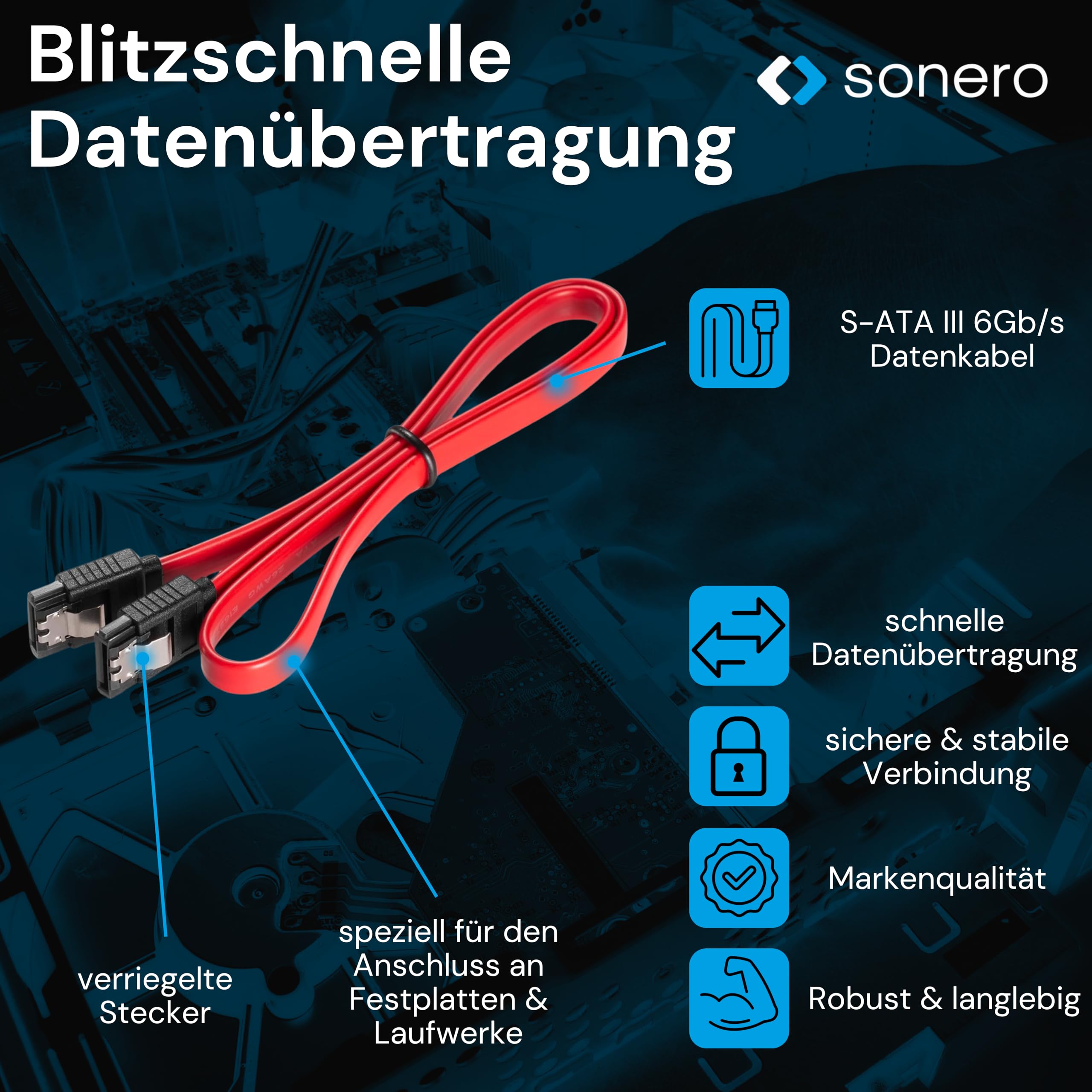 Sonero® SATA III 6Gb/s Datenkabel, 0,30m, rot