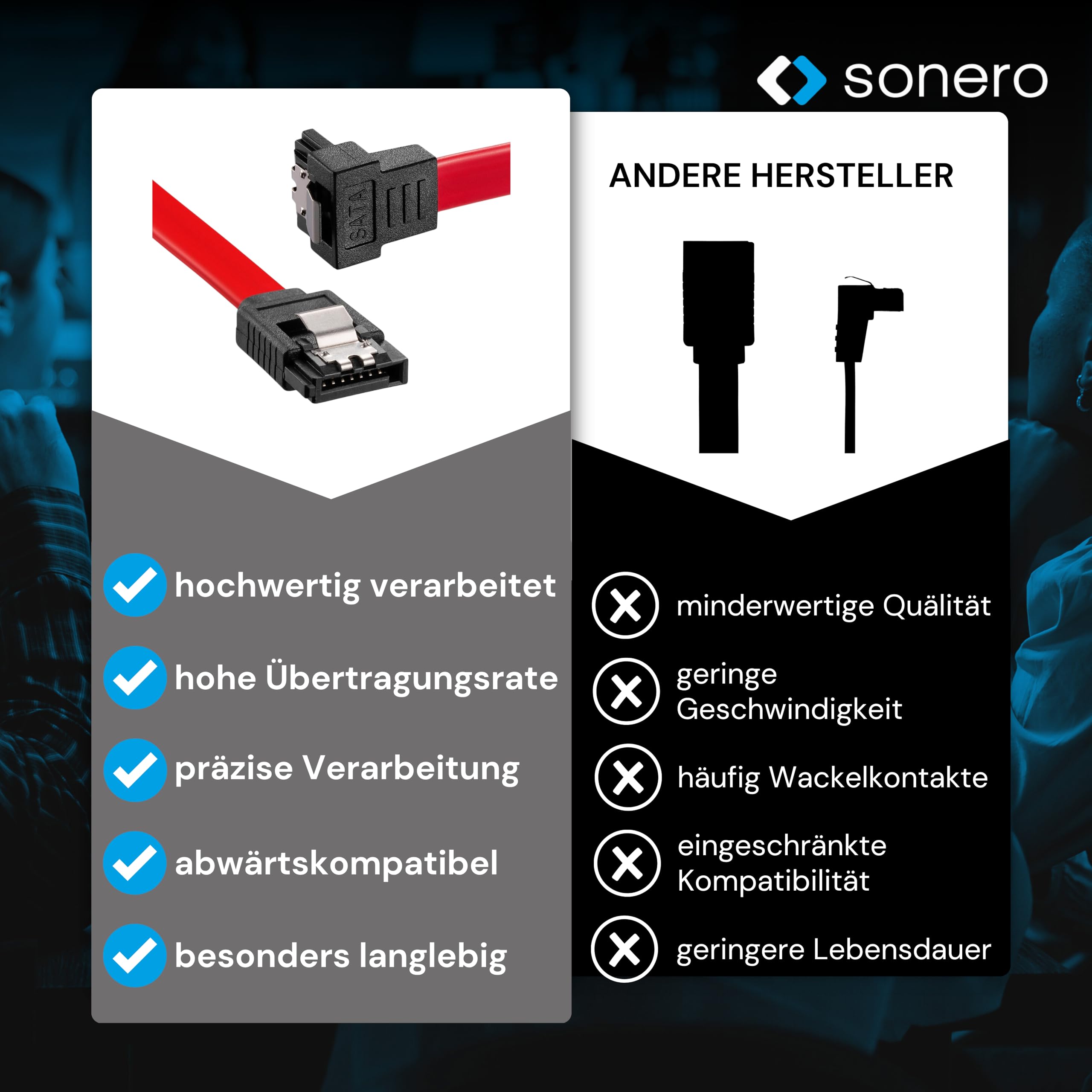 Sonero® SATA III 6Gb/s Datenkabel, 0,30m, gewinkelt, rot
