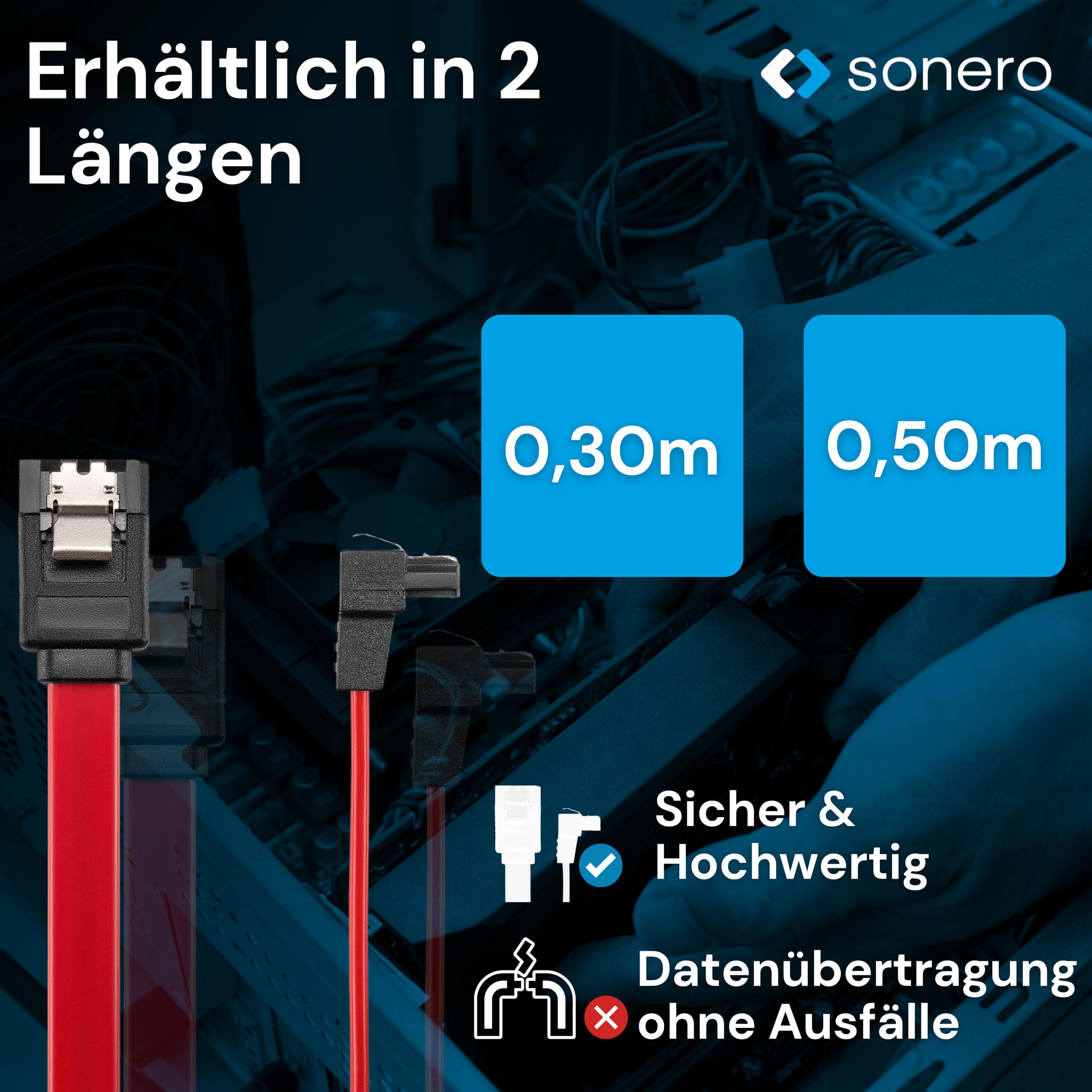 Sonero® SATA III 6Gb/s Datenkabel, 0,30m, gewinkelt, rot