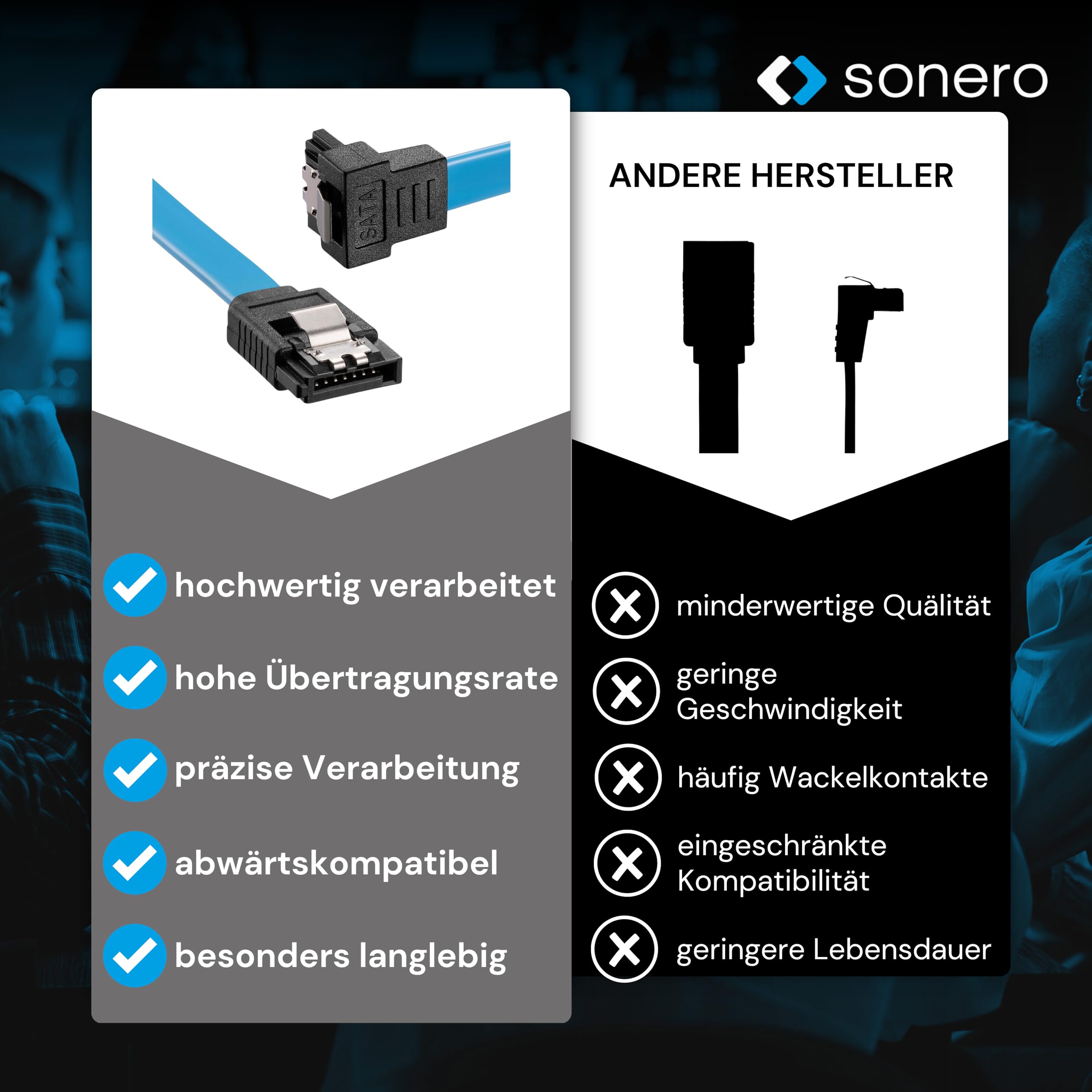 Sonero® SATA III 6Gb/s Datenkabel, 0,50m, gewinkelt, blau