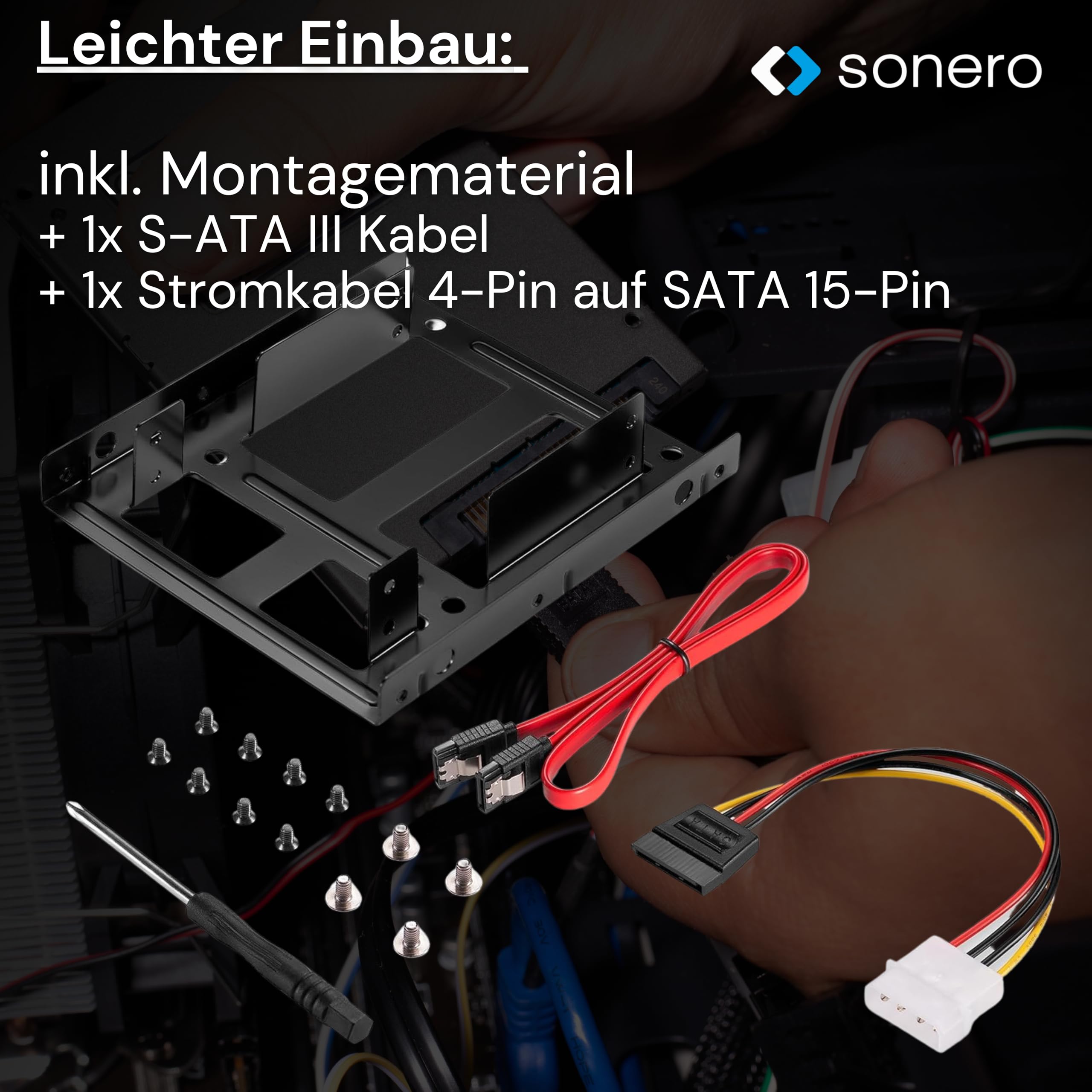 Sonero® SSD Einbaurahmen Set, 2x 2,5" SSD auf 3,5" inkl, Zubehör