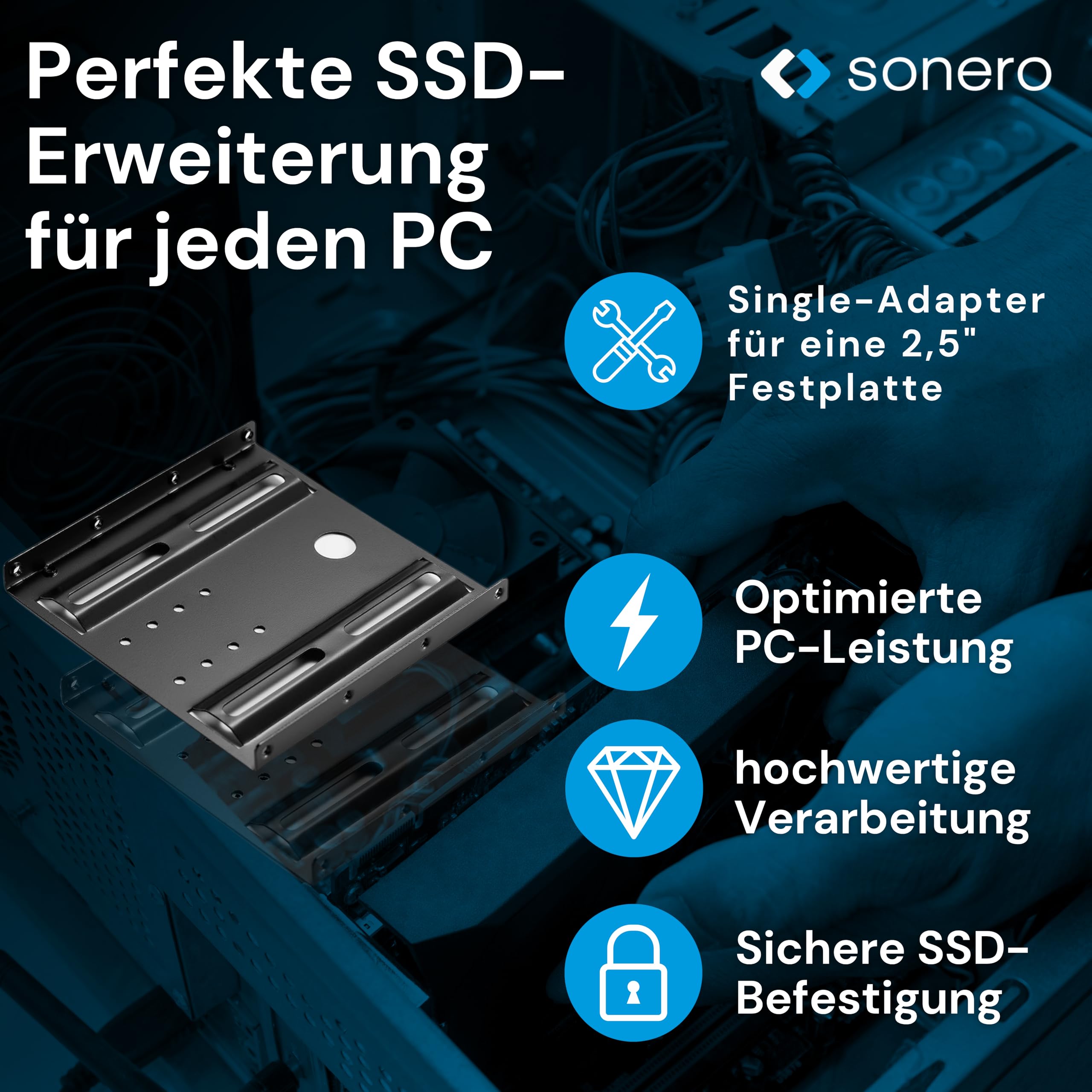Sonero® SSD Einbaurahmen Set, 2,5" SSD auf 3,5" inkl, Zubehör