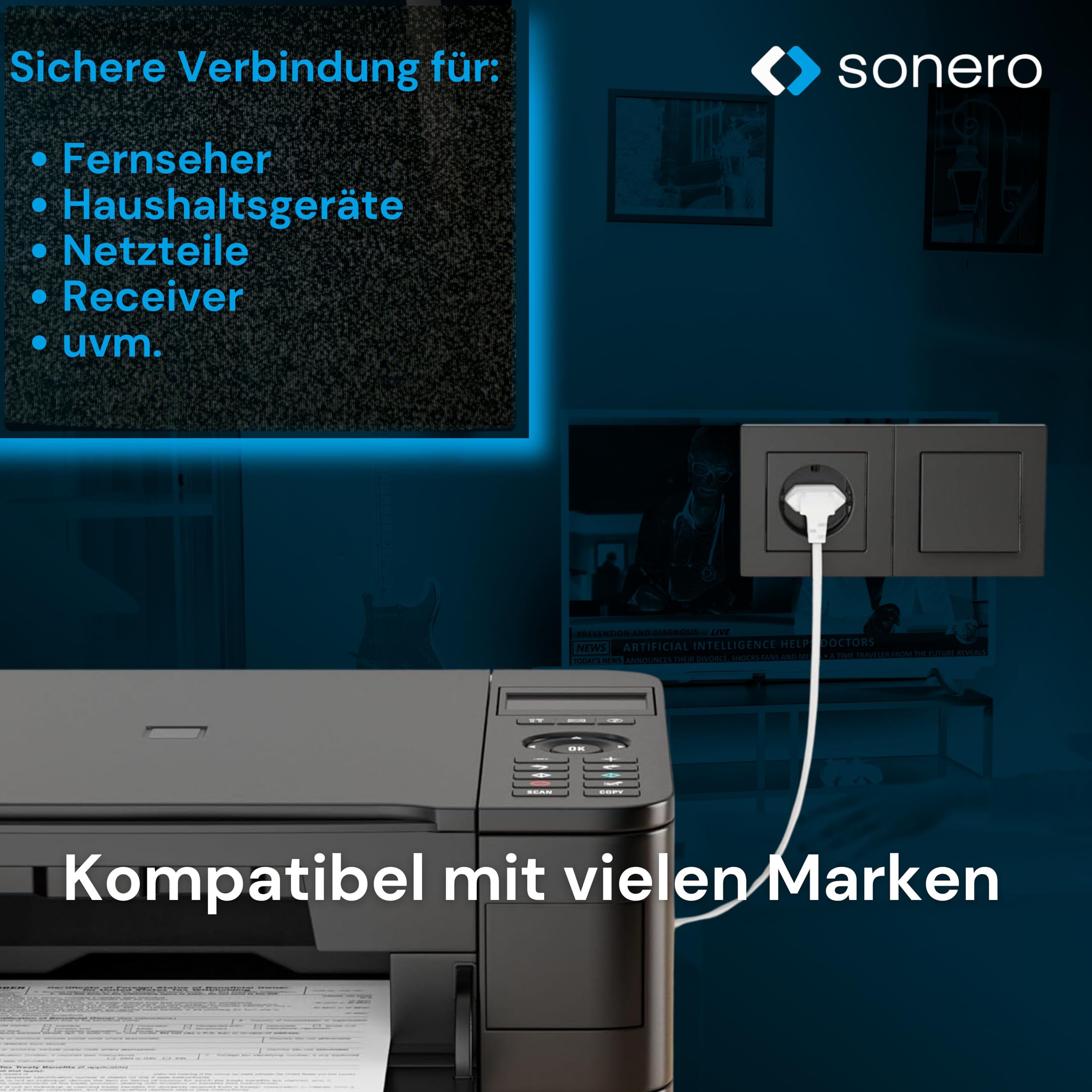 sonero Stromkabel Netzkabel 2 Polig,3,0m, Eurostecker Typ C Netzstecker auf IEC Buchse C7 Euro 8 Stecker, 90° Winkel Netzteil Strom Kabel für TV, PS5, PS4, PS3, Haushaltsgeräte, Weiß