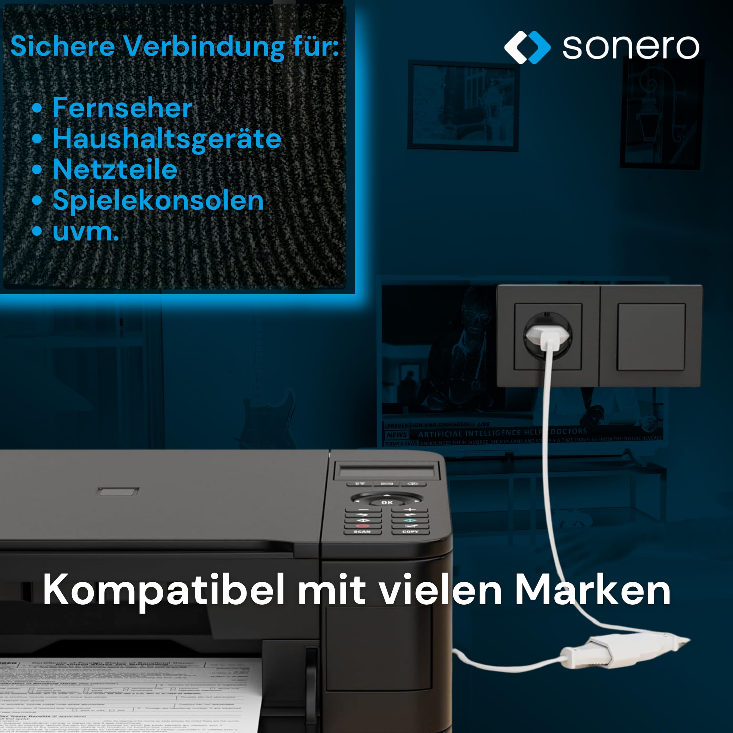 sonero Stromkabel Netzkabel Verlängerungskabel, 3,0m, Eurostecker Flachstecker Typ C Netzstecker auf Euro Buchse, Strom Verlängerung Netzkabel für TV, Spielekonsole, Haushaltsgeräte, Weiß