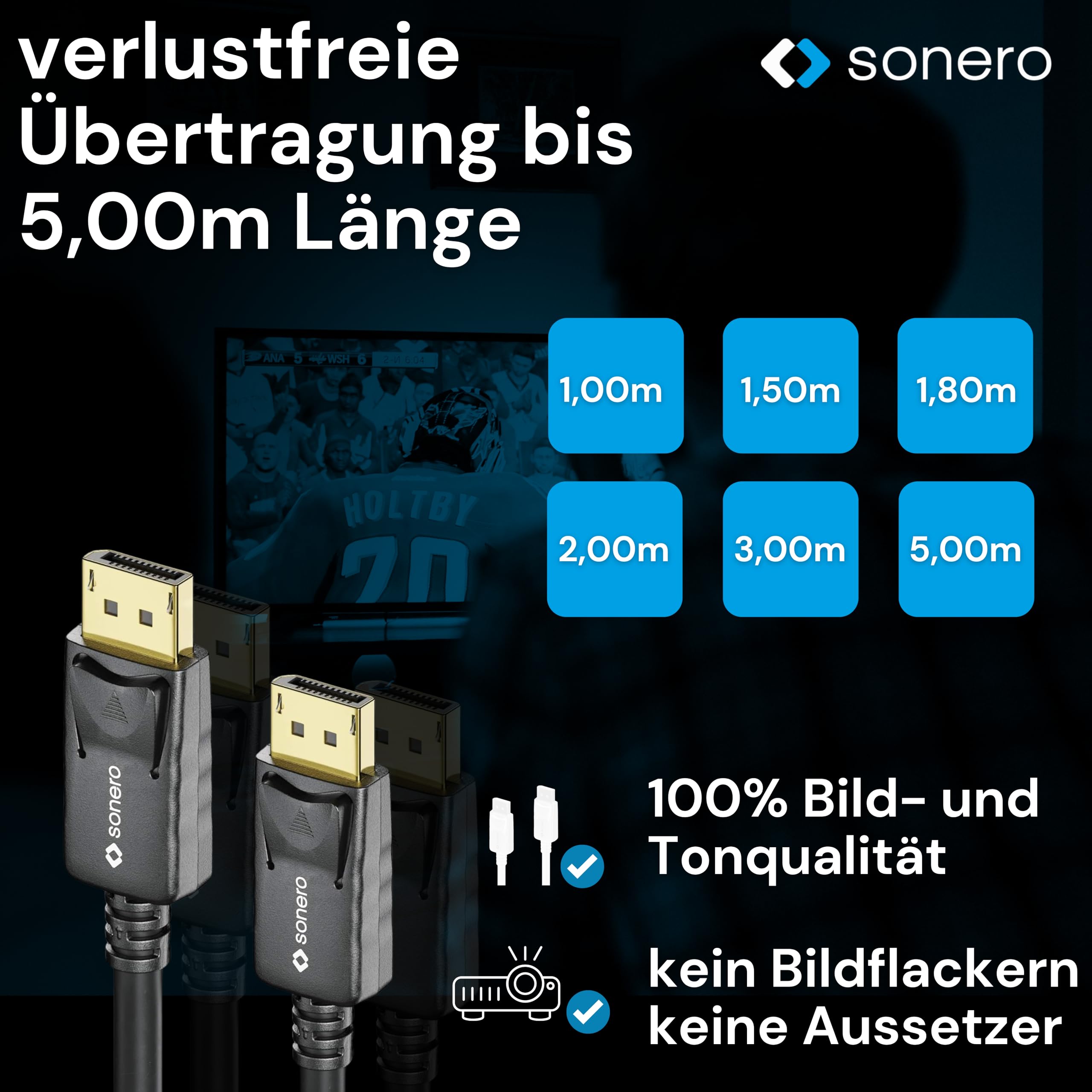 Sonero® 1,8m DisplayPort Kabel 1.4, DisplayPort auf DisplayPort, 8K 60hz, schwarz