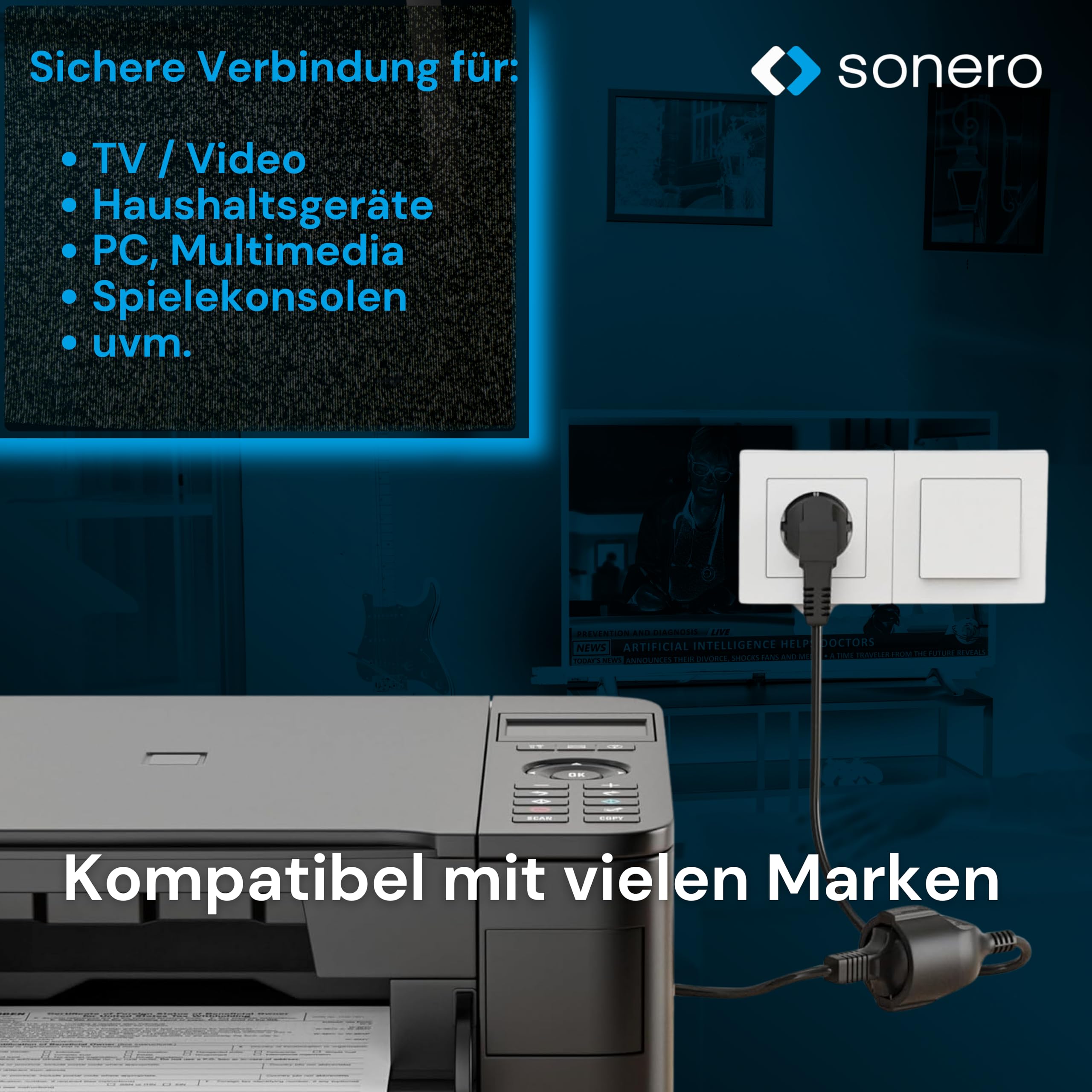 sonero Verlängerungskabel Stromkabel Verlängerung, 15,0m, Schutzkontakt Stecker auf Buchse, Strom Kabelverlängerung, Netzkabel, Steckdosenverlängerung Schwarz