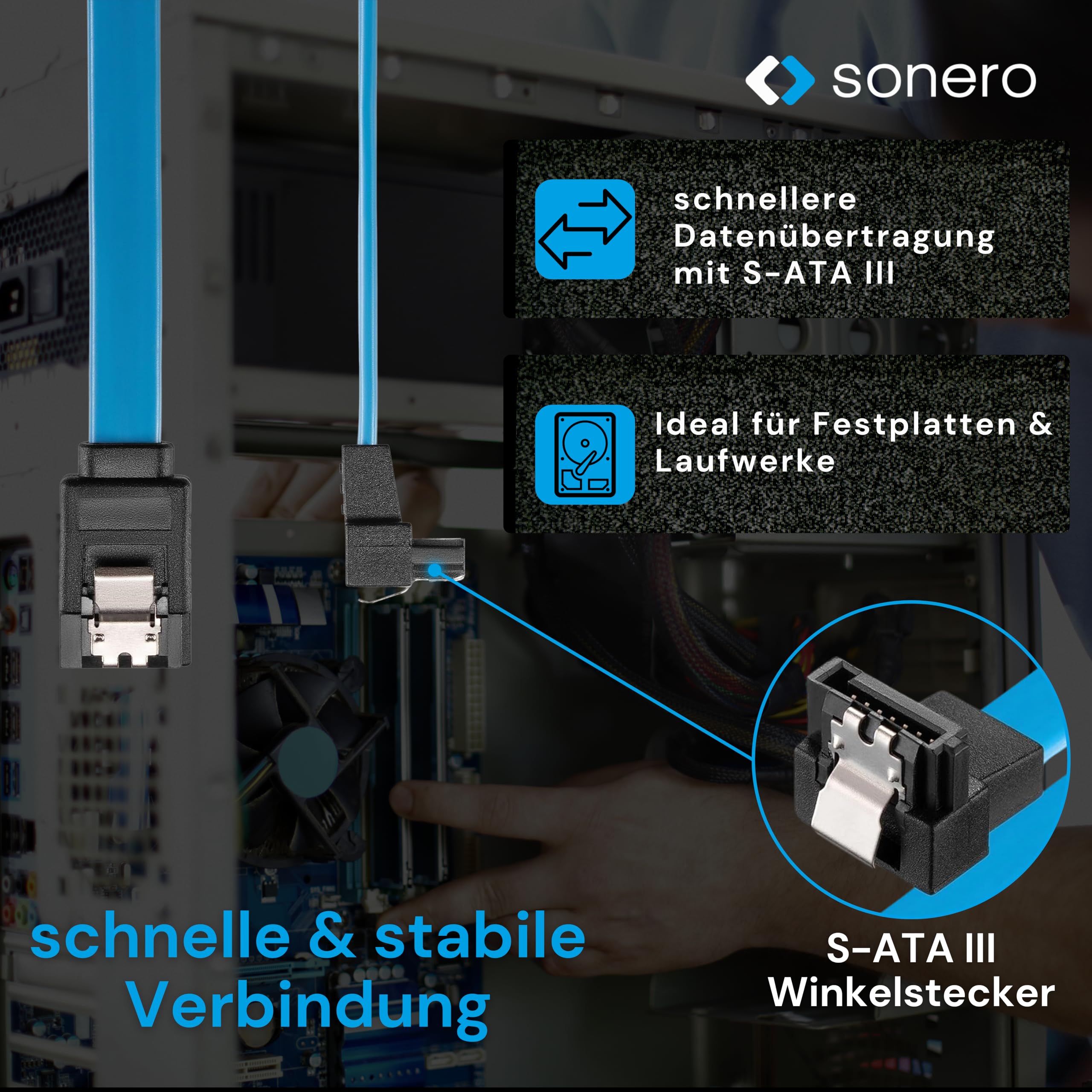 Sonero® SATA III 6Gb/s Datenkabel, 0,50m, gewinkelt, blau