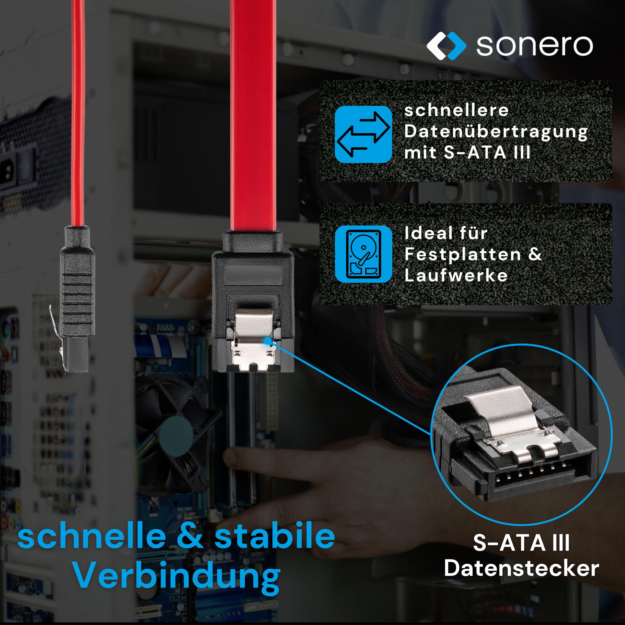 Sonero® SATA III 6Gb/s Datenkabel, 0,50m, rot