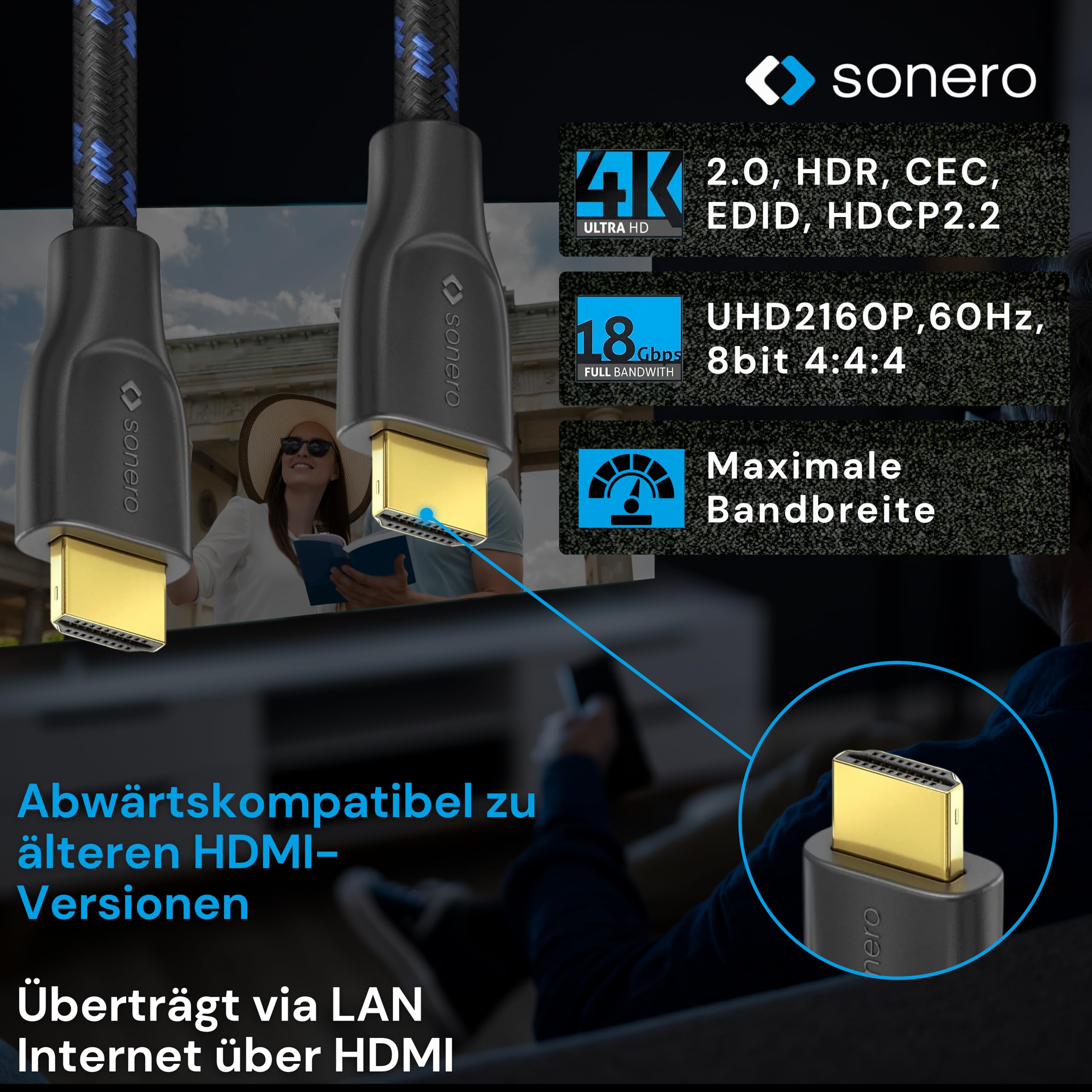 sonero Premium High Speed HDMI Kabel mit Ethernet - 1,00m