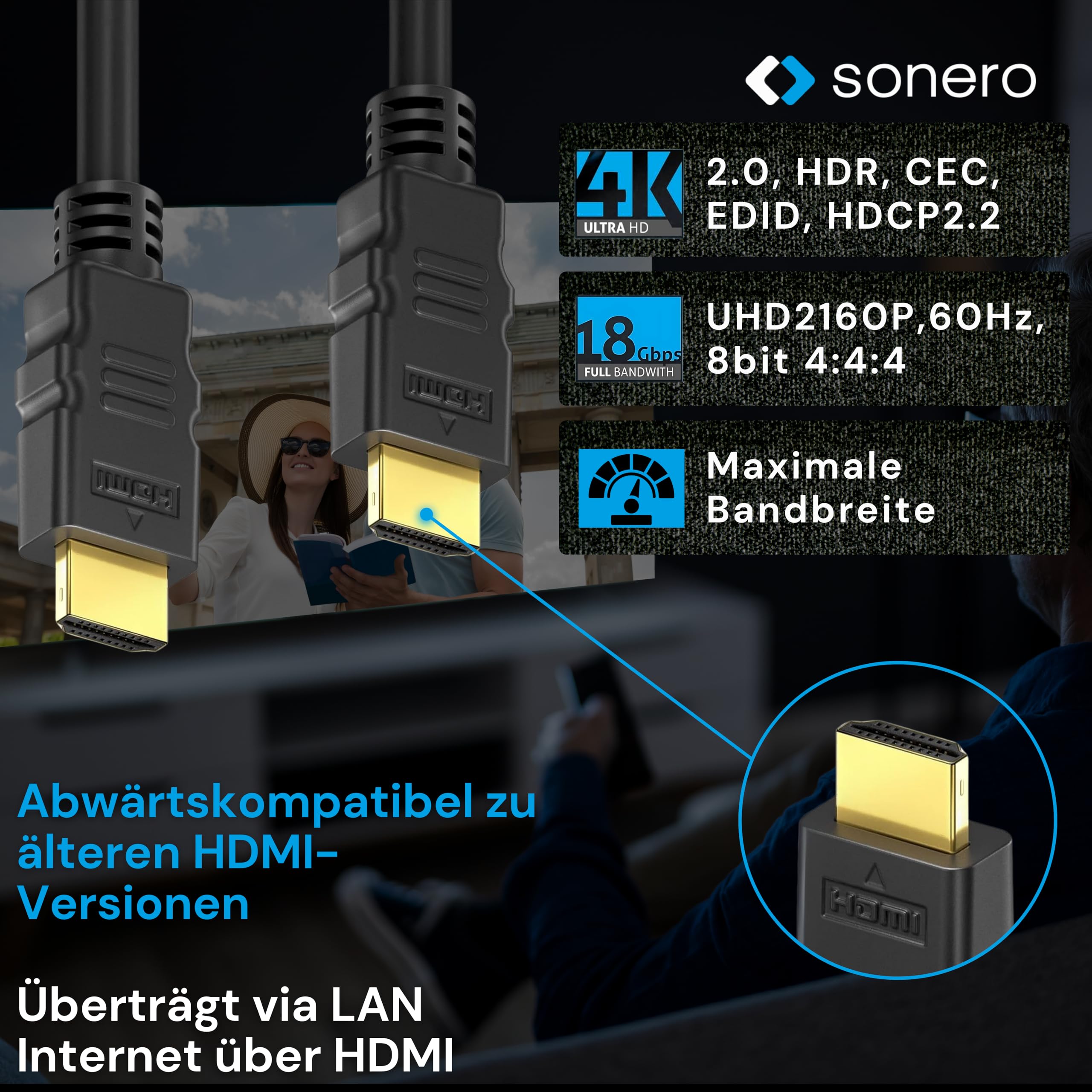 sonero Premium High Speed HDMI Kabel mit Ethernet - 1,00m