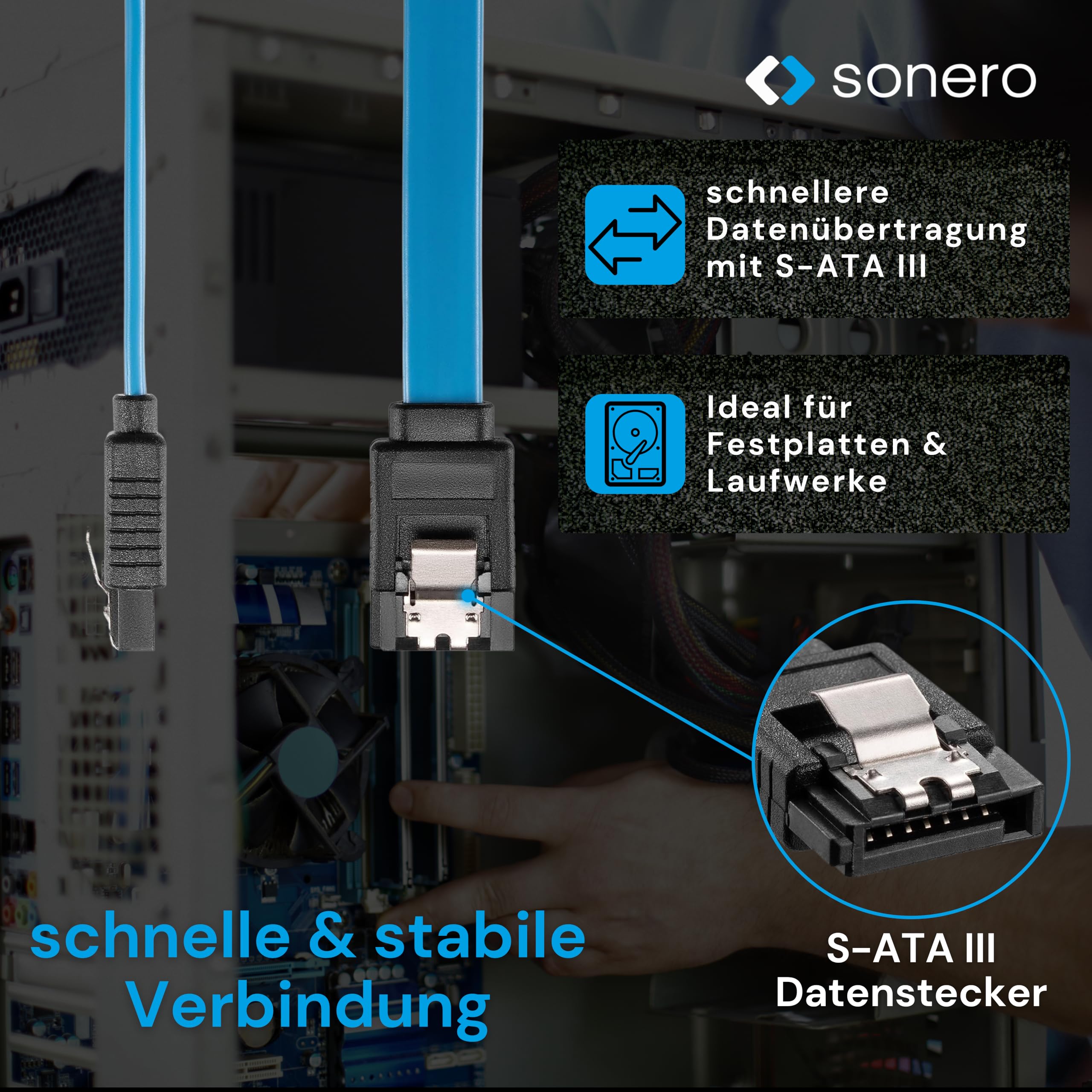 Sonero® SATA III 6Gb/s Datenkabel, 0,50m, blau