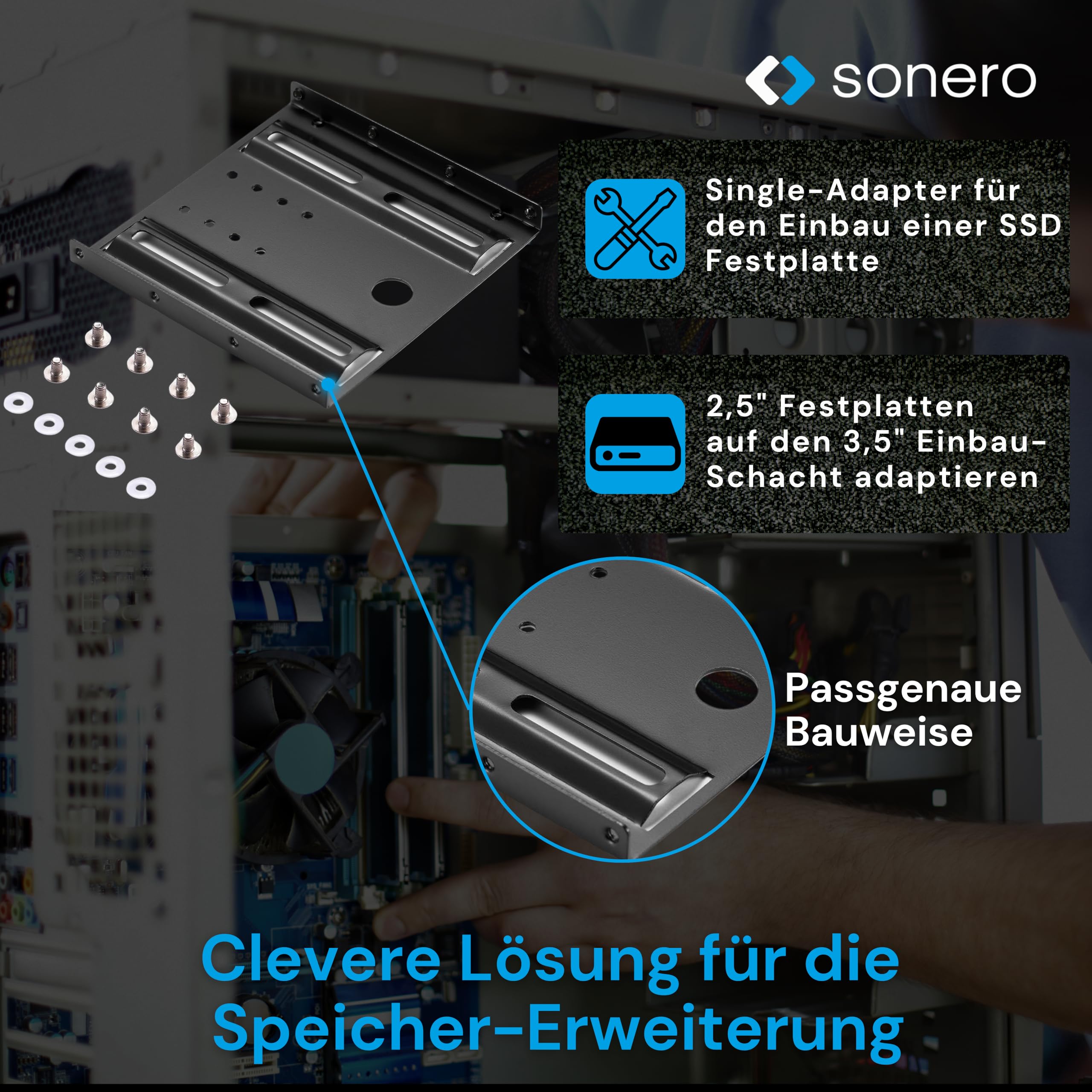 Sonero® SSD Einbaurahmen Set, 2,5" SSD auf 3,5" inkl, Zubehör