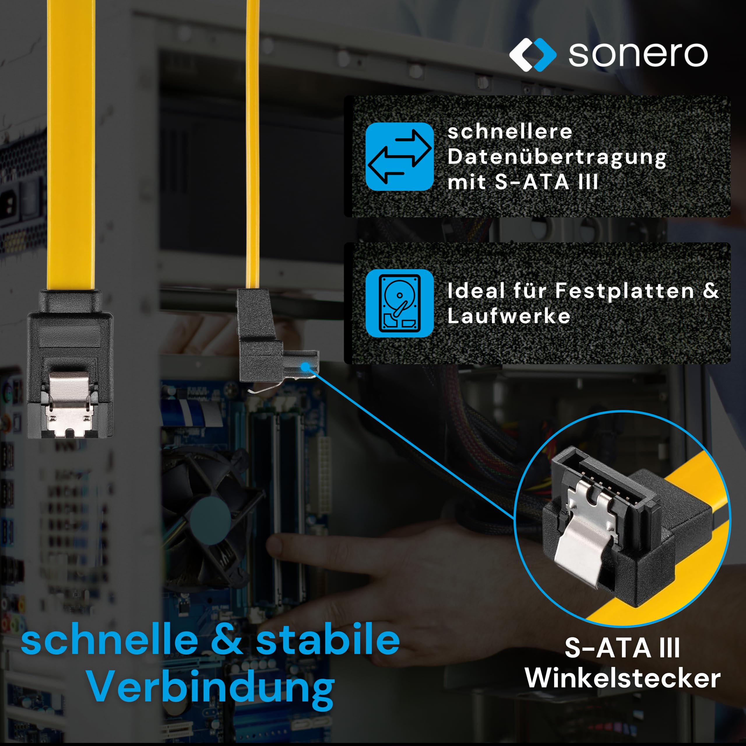 Sonero® SATA III 6Gb/s Datenkabel, 0,50m, gewinkelt, gelb