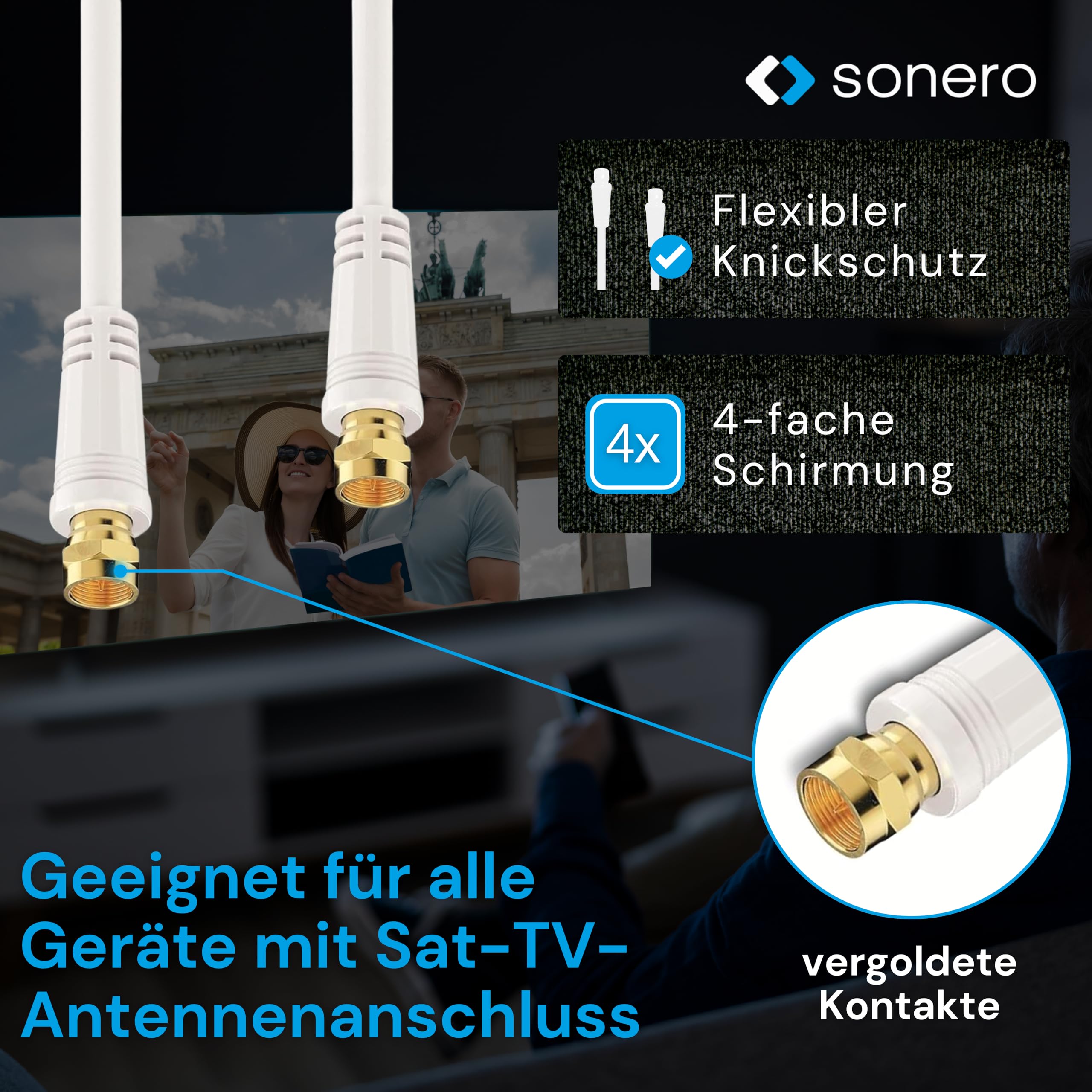 Sonero SAT Kabel, Class A, F Stecker/F Stecker, 5,00m, weiß, 5,00 m