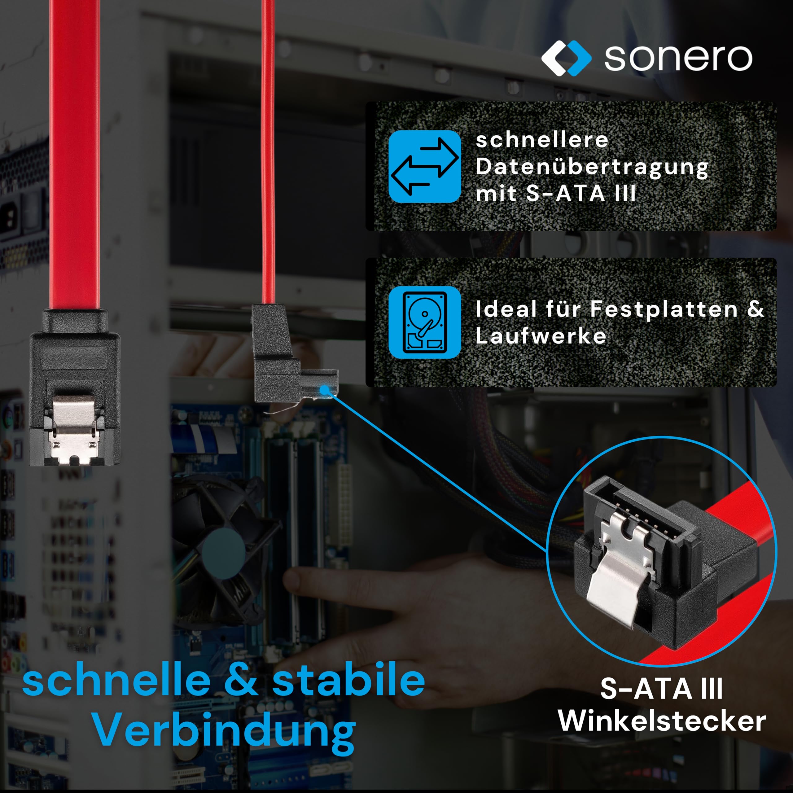 Sonero® SATA III 6Gb/s Datenkabel, 0,30m, gewinkelt, rot